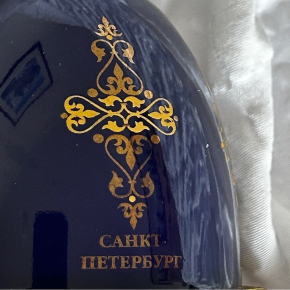 Russion AKM Porcelain Cobalt Blue Gold Egg Shaped Trinket Box Saint Petersburg - Picture 8 of 13